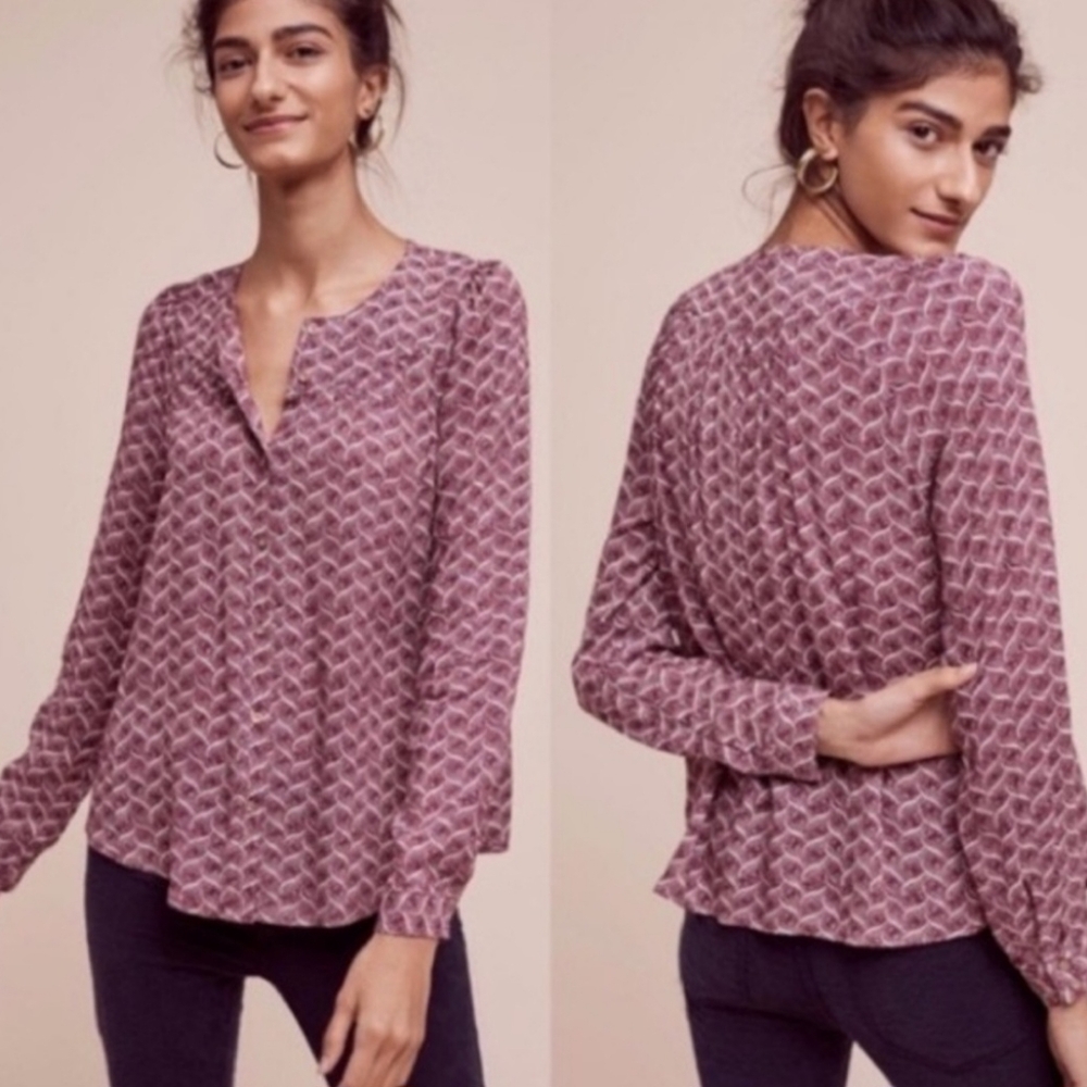 Maeve x Anthro Orli Red Button Down Blouse